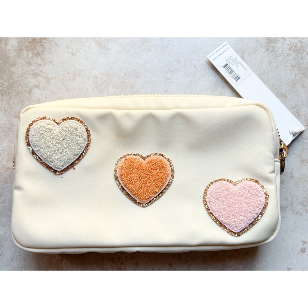 NWT Stoney Clover Lane Nylon Small Pouch Buttercream Heart Patches